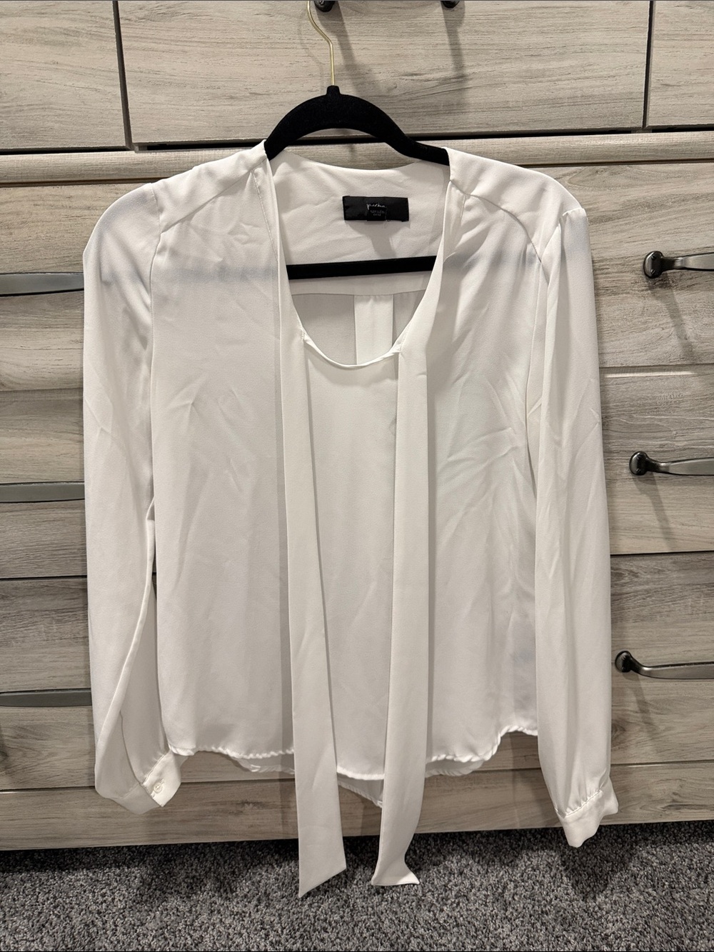 Wit & Wisdom White Tie-Neck Long Sleeve Blouse with Front Ties